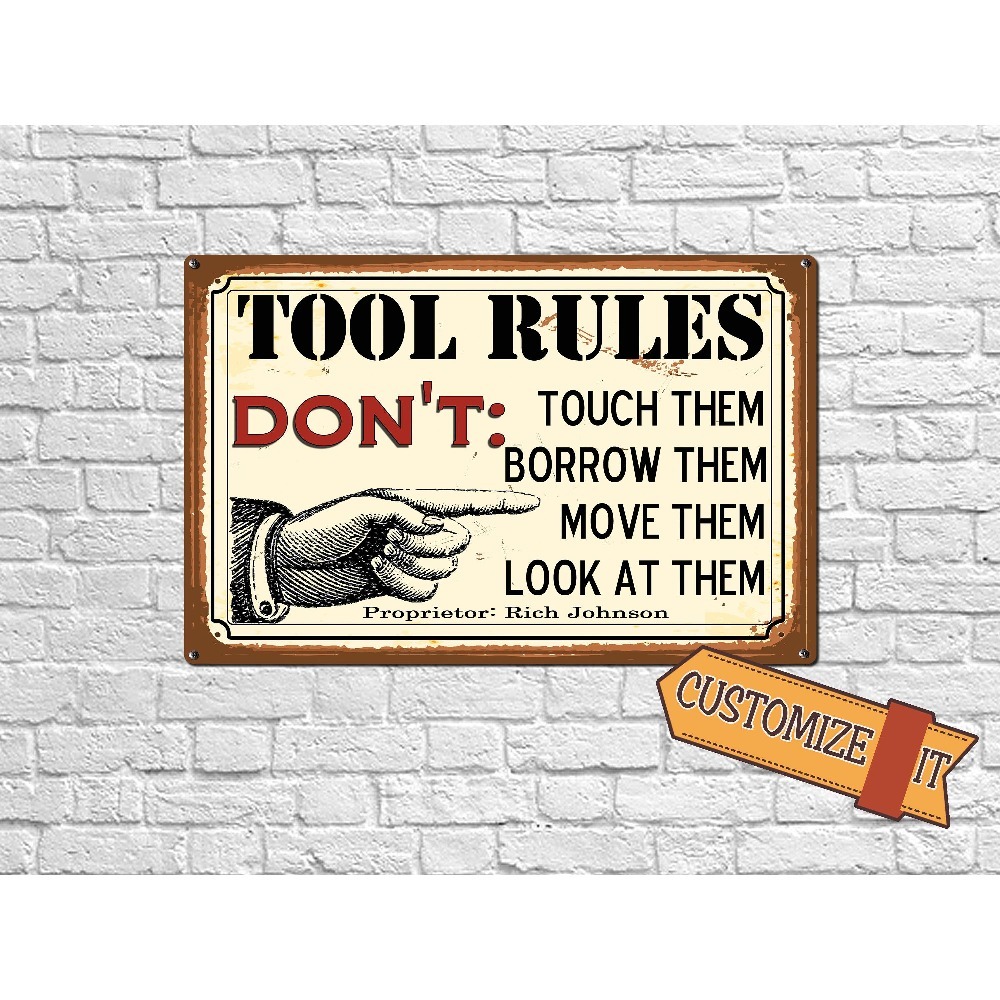 Workshop Tools And Names - 1 plaque métallique personnalisable avec règles